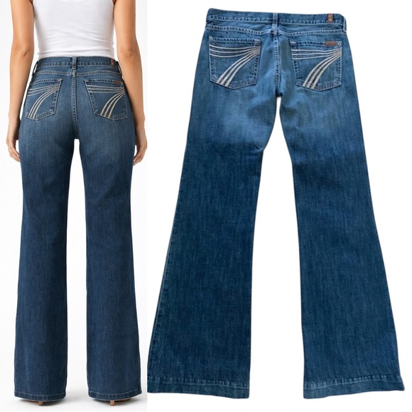 7 For All Mankind Dojo wide Leg Flared Medium Wash Jeans